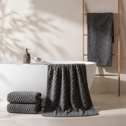 REDKISS 4 Pack Charcoal Gray Microfiber Bath Towels - Large Shower Towels Set for Bathroom, Super Absorbent Towel Set of 4 Lagre, Quick Dry Bathroom Towel for Spa, Gym,Travel, Lint Free, Ultra Soft