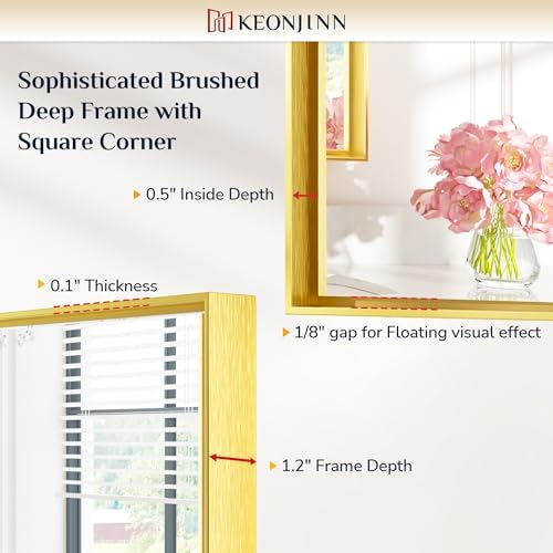 Keonjinn 55x30 Inch Gold Bathroom Mirror for Over Sink, HD Tempered Glass