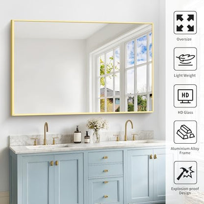 COFENY 36x55inch Bathroom Mirror, Gold Rectangle Mirror with Thin Metal Frame, Large Rectangular Wall Mirror for Bathroom, Living Room, Hair Salon, Big Farmhouse Mirror Hang Horizontal/Vertical
