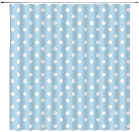 Polka Dot Shower Curtain Light Blue White Retro Spot Vintage Fabric Decorative Bathroom Curtains with Hooks,60" Wx70 H