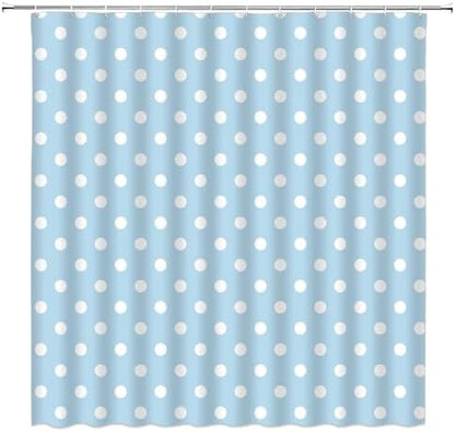 Polka Dot Shower Curtain Light Blue White Retro Spot Vintage Fabric Decorative Bathroom Curtains with Hooks,60" Wx70 H