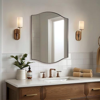 ANDY STAR 24"x32" Bronze Bathroom Mirror, Rectangle Scalloped Wall Mirror in Stainless Steel Metal Frame, Modern Brushed Bronze Finish with Curved Edge Design, Wall-Mount Mirror for Bathroom, Entryway