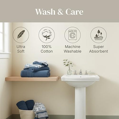 Modern Threads 6 Piece Bath Towel Set – Bathroom Set with 2 Bath Towels, 2 Hand Towels, and 2 Wash Cloths – 100% Cotton, Super Absorbent & Extra Soft – Reversible Floral Trail (Navy)