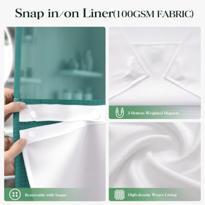Dynamene Seaweed Green Hook Free Waffle Shower Curtain & Snap Liner,72x75