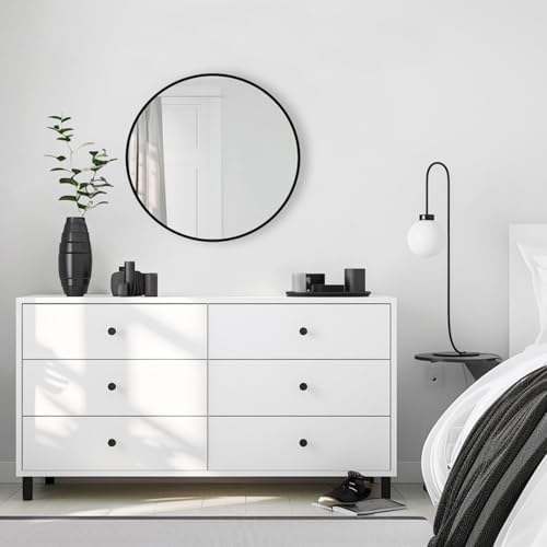 Round Black Mirror 16 inch, Circle Mirror, Matte Black Metal Frame