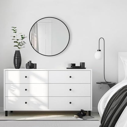 Round Black Mirror 16 inch, Circle Mirror, Matte Black Metal Frame