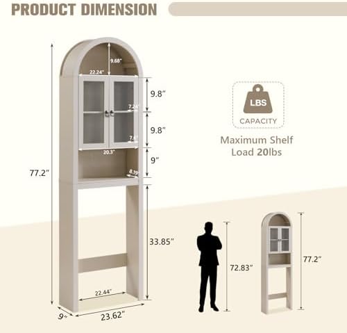 IFGET Arched Over The Toilet Storage Cabinet with Acrylic Doors, Cream