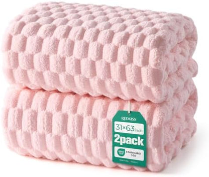 REDKISS Pink Microfiber Bath Towels Lagre, 30"x60" Super Absorbent Towels