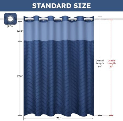 FADOTY Blue No Hook Shower Curtain Set with Snap in Liner, 71'' x 86''