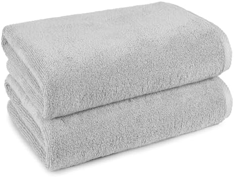 Amazon Basics 2 Piece Quick-Dry Oversize Bath Towel, 100% Cotton, 54" x 30", Platinum