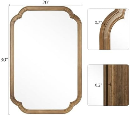 WallBeyond 20" x 30" Rounded Corner Arch Wall Mirror with Wood Frame for Entryway, Living Room or Bedroom Home Decor - Light Woodgrain, Honey-Colored