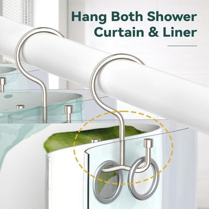 Goowin Shower Curtain Hooks, Shower Curtain Rings, Metal Shower Curtain Hangers Rust Proof, Double Glide Shower Rings for Curtain, Simple Shower Hooks for Shower Curtain, Nickel, 12 Pack-Cylinders