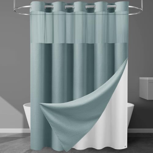 EUTXL Heavyweight No Hook Shower Curtain with Liner, Fog Blue,71x86