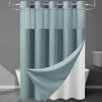 EUTXL Heavyweight No Hook Shower Curtain with Liner, Fog Blue,71x86