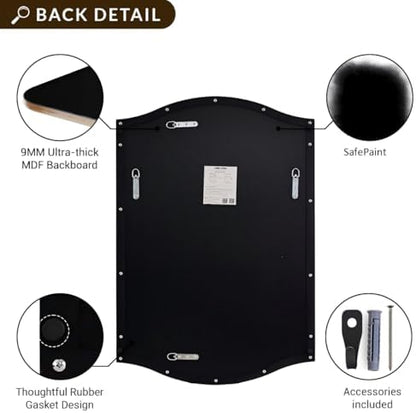 ANDY STAR 26"x38" Scalloped Mirror for Bathroom，Matte Black Rectangle Wall Mirror with Curved Edge Stainless Steel Metal Frame, Wall-Mounted Mirror for Bathroom, Entryway, Living Room