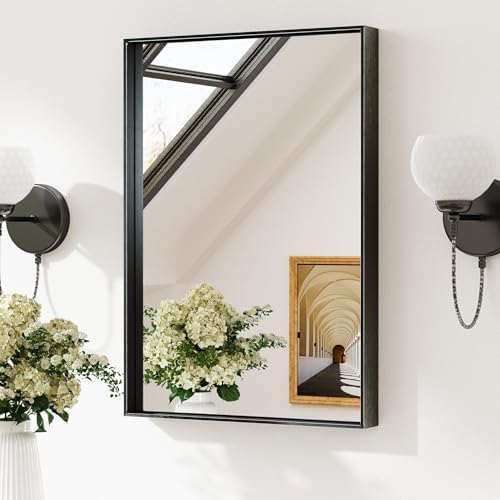 Keonjinn 16x24 Inch Black Bathroom Mirror for Over Sink, Rectangular