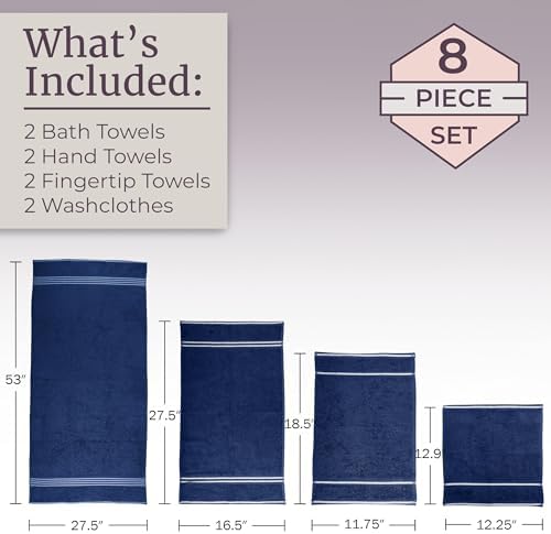 Lavish Home Bathroom Towels Set, Bathroom Essentials, Navy, Set of 8