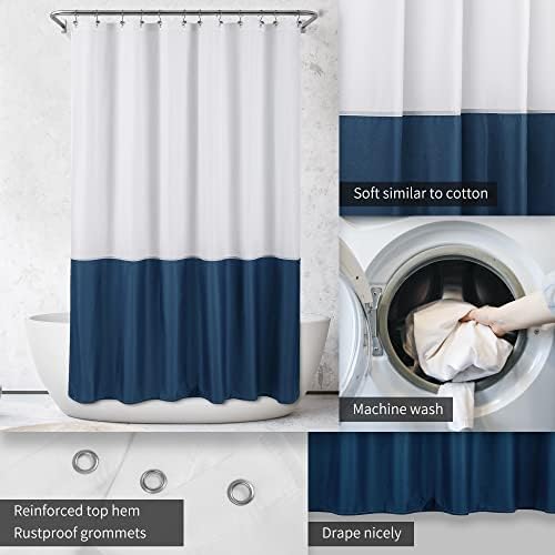 ALYVIA SPRING Waterproof Fabric Shower Curtain or Liner White/Navy, 72x72