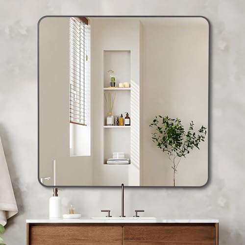 DESBING 36" x 36"Bathroom Mirror, Matte Black Wall Mirror with Metal Frame, Decorative Rectangular Vanity Mirror for Bedroom Bathroom Living Room Entryway (Horizontal/Vertical)