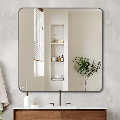 DESBING 36" x 36"Bathroom Mirror, Matte Black Wall Mirror with Metal Frame, Decorative Rectangular Vanity Mirror for Bedroom Bathroom Living Room Entryway (Horizontal/Vertical)