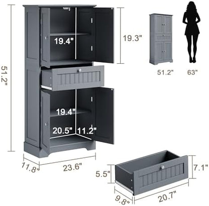 ChooChoo 51" H Bathroom Floor Cabinet with Drawer and Adjustable Shelves