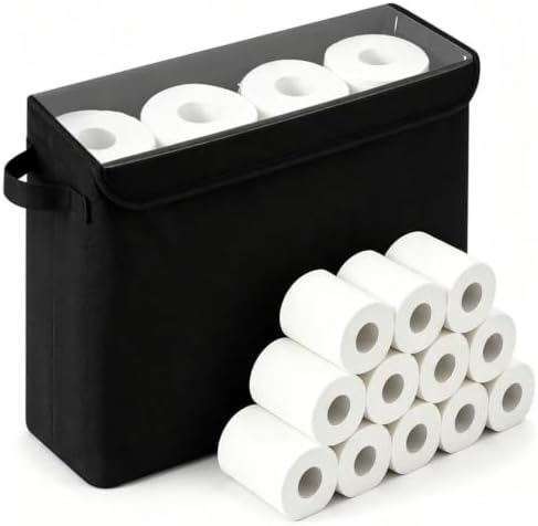 Cupic Cupid Bathroom Toilet Paper Storage - Toilet Paper Baskets with Lid Holds 9-12 Rolls, Extra Covered Slim Tissue Holder Cabinet, Narrow Container Bin Organizer Box Black