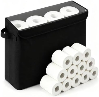 Cupic Cupid Bathroom Toilet Paper Storage - Toilet Paper Baskets with Lid, Holds 12 Regular or 9 Mega Rolls, Extra Cover Slim Tissue Holder Cabinet, Narrow Container Bin Organizer Box Black