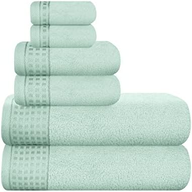 GLAMBURG 100% Cotton Ultra Soft 6 Pack Towel Set, Contains 2 Bath Towels 28x55 Inches, 2 Hand Towels 16x24 Inches & 2 Wash Coths 12x12 Inches, Compact Absorbent Lightweight & Quickdry - Sea Green
