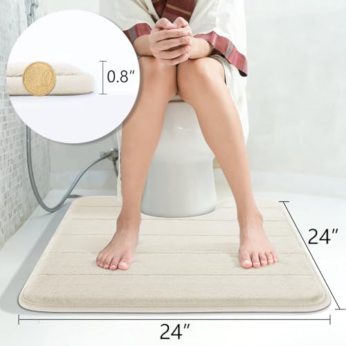 Yimobra Memory Foam Toilet Bath Mat U-Shaped, Soft and Comfortable, Super Water Absorption, Non-Slip, Thick, Machine Wash and Easier to Dry for Bathroom Commode Contour Rug, 24 X 24 Inches, Cream