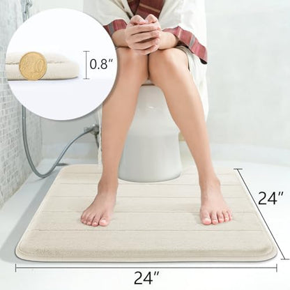 Yimobra Memory Foam Toilet Bath Mat U-Shaped, Soft and Comfortable, Super Water Absorption, Non-Slip, Thick, Machine Wash and Easier to Dry for Bathroom Commode Contour Rug, 24 X 24 Inches, Cream