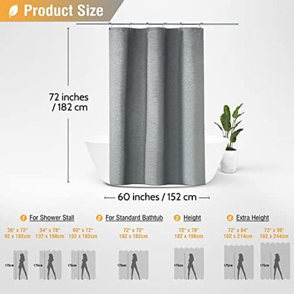BTTN 60x72 Linen Textured Waterproof Fabric Shower Curtain Set, Grey/Gray