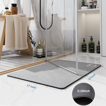Diatomaceous Earth Bath Mat Stone Bath Mats for Bathroom,17"x32",Grey