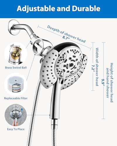 INAVAMZ 2 in 1 Shower Head with Handheld Combo High Pressure Chrome 2.5 GPM