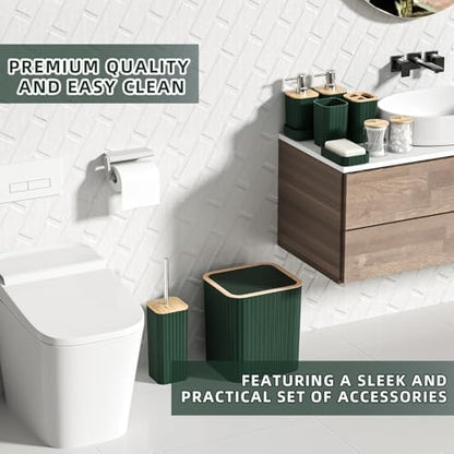 XLHOMO Bathroom Set - Elegant Green Bathroom Set, 10PC Green Bathroom Accessories Set, Bathroom Sets with Toilet Brush, Bathroom Trash Can