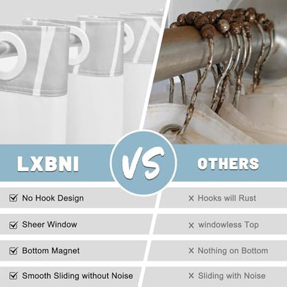 LXBNI Ombre Grey No Hook Shower Curtain with Liner, 71 x 74 Inch