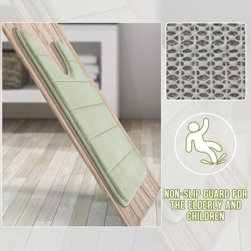 Yimobra Memory Foam Toilet Bath Mat U-Shaped, Soft and Comfortable, Super Water Absorption, Non-Slip, Thick, Machine Wash & Easier to Dry for Bathroom Commode Contour Rug, 24 X 20 Inches, Sage Green