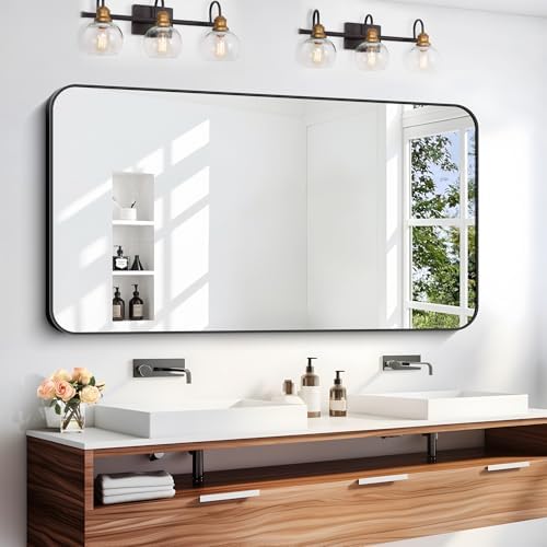 DESBING 24" x 48"Bathroom Mirror, Matte Black Wall Mirror with Metal Frame, Decorative Rectangular Vanity Mirror for Bedroom Bathroom Living Room Entryway (Horizontal/Vertical)