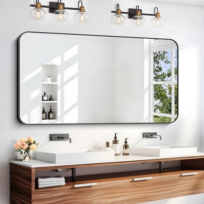 DESBING 24" x 48"Bathroom Mirror, Matte Black Wall Mirror with Metal Frame, Decorative Rectangular Vanity Mirror for Bedroom Bathroom Living Room Entryway (Horizontal/Vertical)