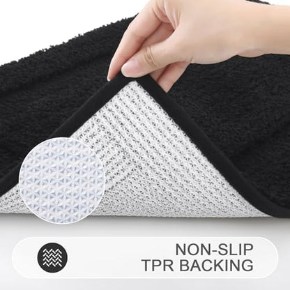 SHACOS Soft Microfiber Bathroom Rugs Set of 2 Pieces, Black