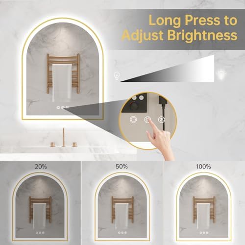 24"x30" Arched LED Lighted Bathroom Mirror with Lights