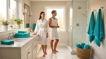 6 Piece Cotton Bath Towel Set- 2 Bath - 2 Hand - 2 Face, Teal
