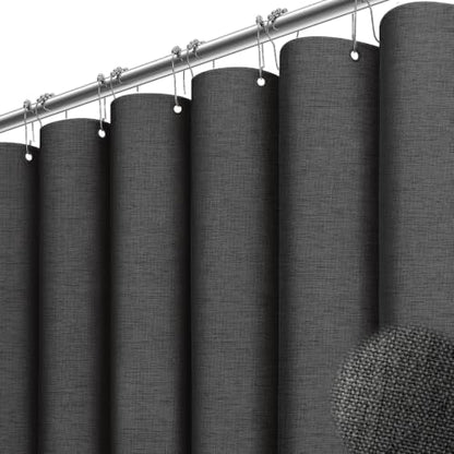 BTTN 60x72 Linen Textured Waterproof Fabric Shower Curtain, Charcoal Grey