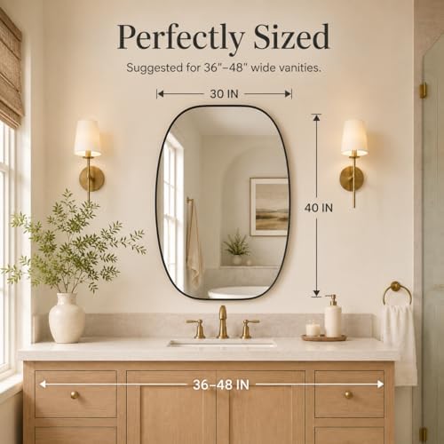 USHOWER Black Oval Bathroom Mirror 30x40 Inch