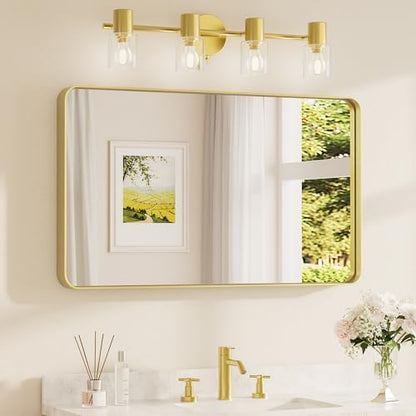 TETOTE Brushed Gold Bathroom Mirror, 40 x 24 Inch Metal Framed Mirror, Brushed Brass Rectangle Wall Mounted Golden Vanity Mirror (Horizontal/Vertical)