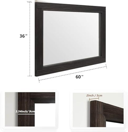 YOSHOOT Hand-Made Wooden Spliced Wall Mirror for Bathroom, Rustic Farmhouse Vanity Mirror, Décor Wall Art, Solid Wood Frame, Vertical or Horizontal Hanging, 60" x 36", Black