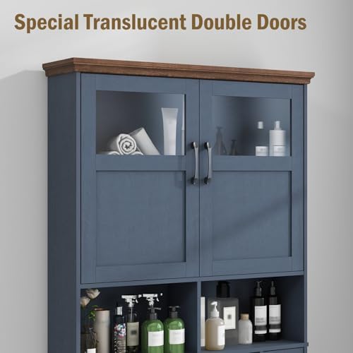 Vabches Over The Toilet Storage Cabinet with Doors & Paper Holder, Blue