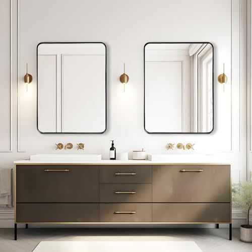 Black Bathroom Vanity Mirror Over Sink 40x30, Large Wall Rectangle Mirror