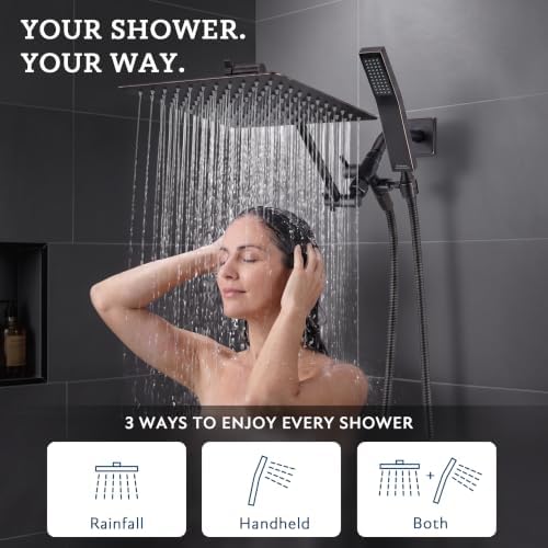 G-Promise All Metal 10" Rain Shower Head with Handheld for Bathroom Upgrade