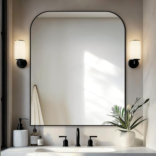 Delma 36"x30" Black Metal Framed Bathroom Mirror for Over Sink