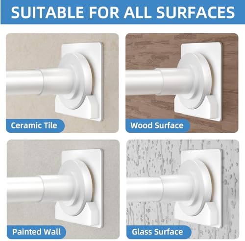 CorkLatta White Shower Curtain Rod,1 Inch Diameter Stainless Steel Adjustable Spring Tension Rods 32 to 80",with Holders,Anti-Slip,Curtain Rods No Drilling(1 Pack)